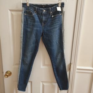 7 for all mankind side stripe frayed reverse step hem ankle skinny jeans 29